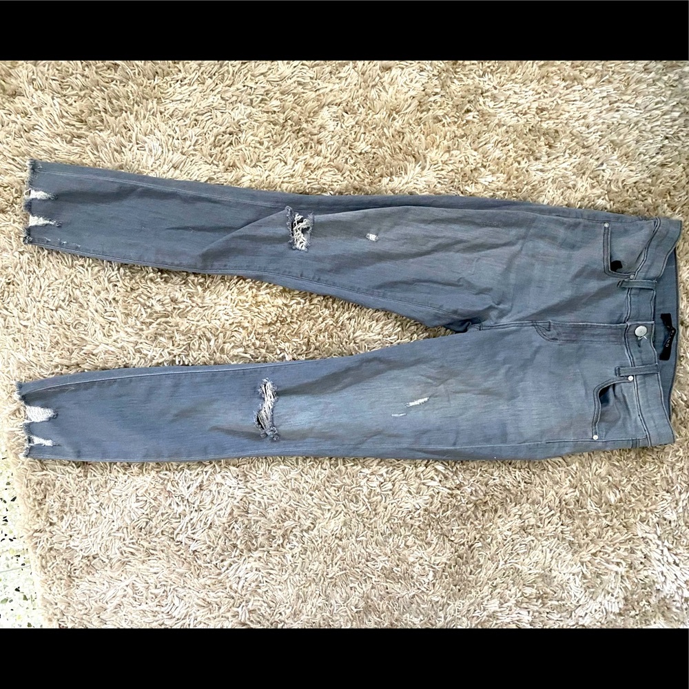 J Brand buttery smooth pale indigo / gray distressed high rise jeans. Worn twice